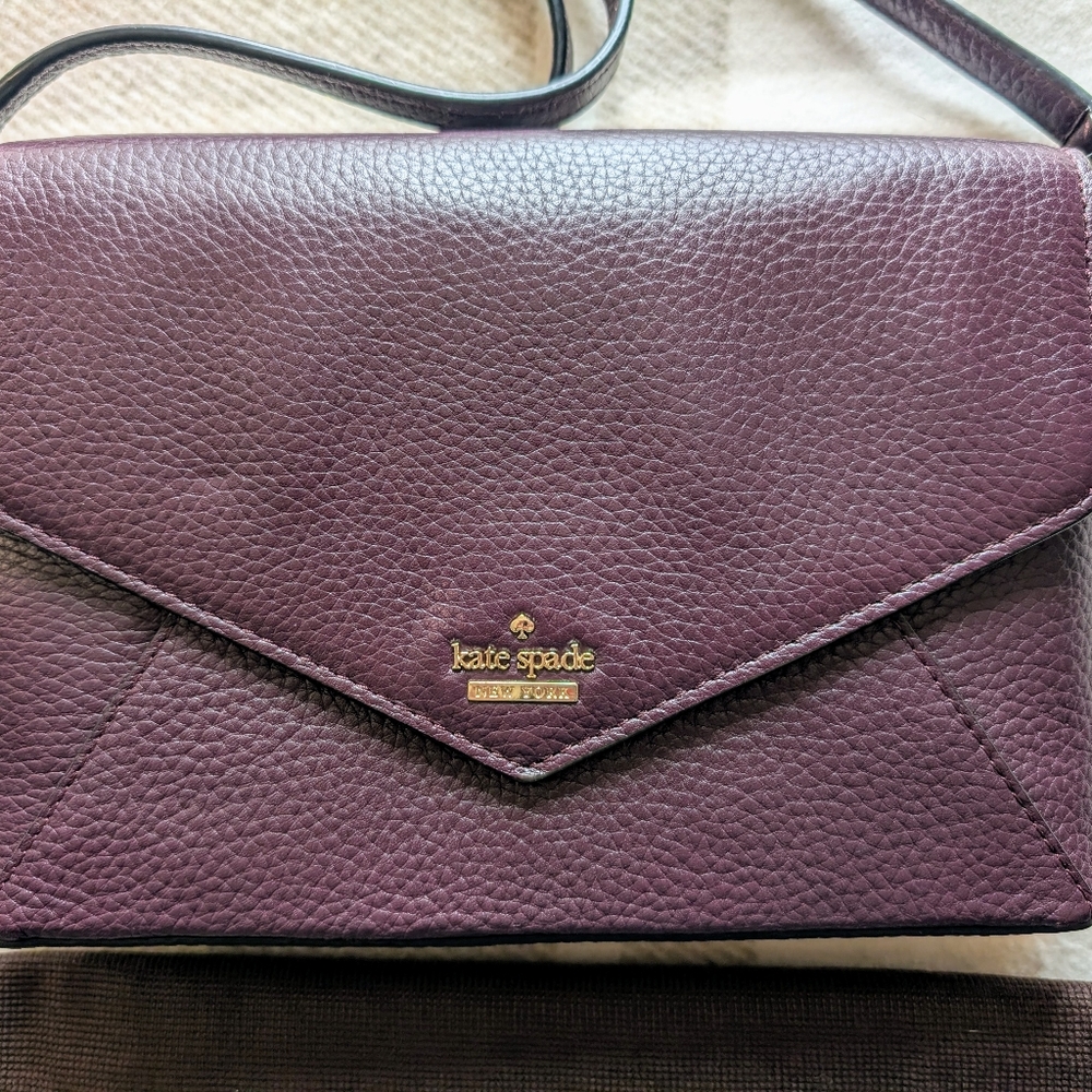 Kate Spade New York Purple Pebbled Leather Crossbody Envelope Shoulder Purse - Picture 2 of 5